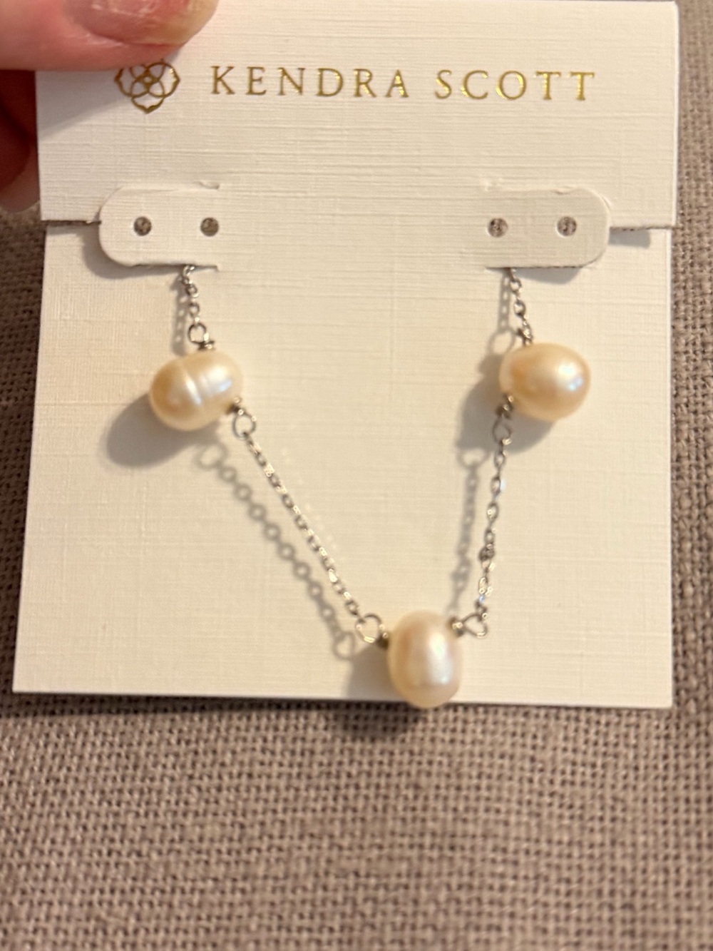 Kendra Scott Cream Stationary Pearl Necklace on Silver Chain